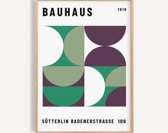 Bauhaus Geometric Art Print: Minimalist Green Retro Poster