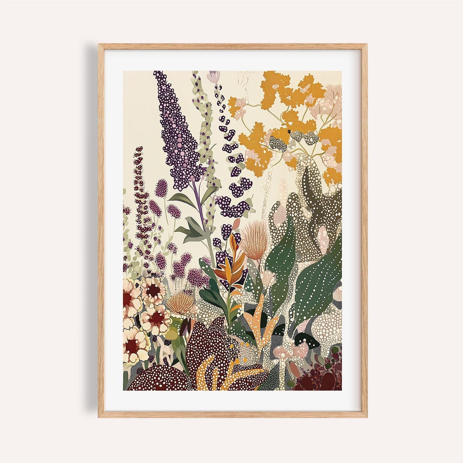 Buy Botanical Art Print: Abstract Dotted Flowers, Warm Earth Tones