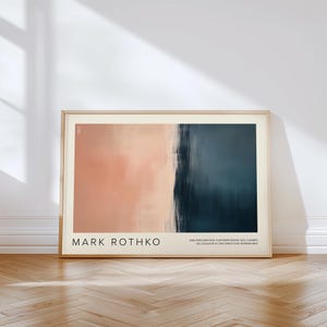 Arte de pared abstracto moderno inspirado en Mark Rothko: póster minimalista en tonos melocotón y azul marino para dormitorio, oficina o sala de estar Arte de pared neutro