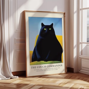 Póster de gato negro gordo con diseño de gran felino para pared, impresión para habitación de niña, arte de pared con cita para oficina, estudio, dormitorio, apartamento.