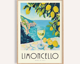 Impression vintage Limoncello : art côtier italien, décoration de cuisine rétro