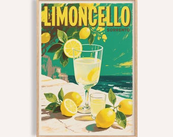 Affiche vintage italienne représentant une boisson au limoncello sur la côte amalfitaine