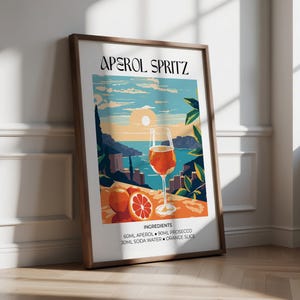 Aperol Spritz Cocktail Wall Art Retro | Bar Cart Decor | Amalfi Coast Print Drink Recipe Poster Orange Sunset | Nostalgic Food Gift