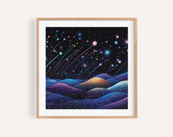 Shooting Stars Print | Japanese Night Sky Landscape Art