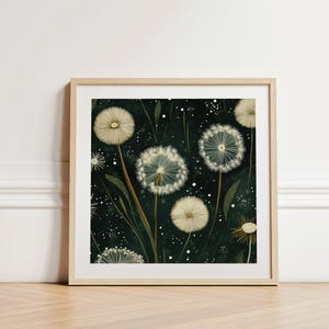 Dandelion Wall Art | Nature-Inspired Floral Poster | Minimalist Botanical Print for Home Office | Dark Green Art for Living Room Decor
