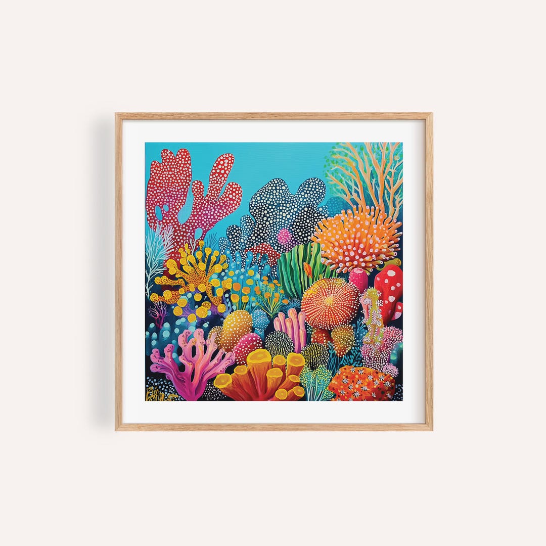 Abstract Coral Reef Print: Japanese Ocean Art, Modern Coastal Home