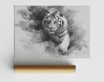 白黒虎版画：墨絵風風景画 - Etsy 日本