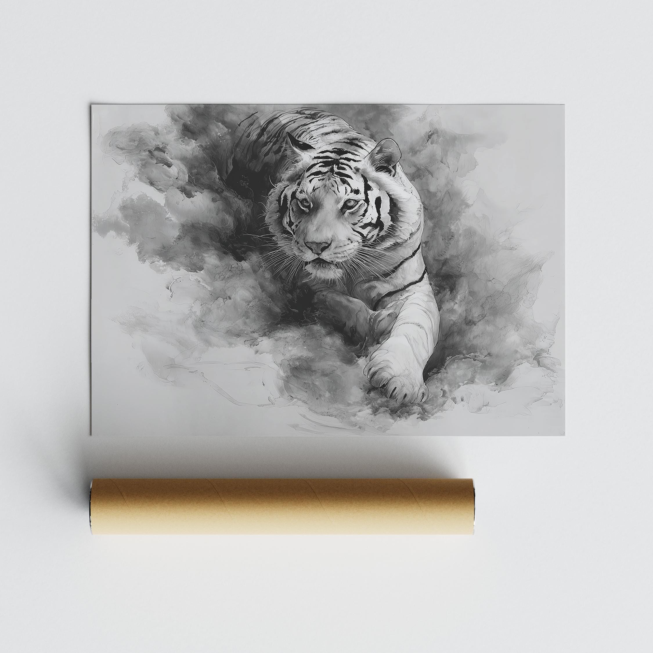 白黒虎版画：墨絵風風景画 - Etsy 日本