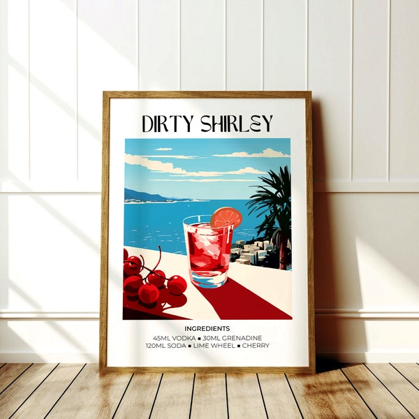 Dirty Shirley Cocktail Art Print | Retro-Inspired Home Bar Decor | Matisse-Style Vibrant Drink Poster | Modern Mixology Wall Art | Bar Cart