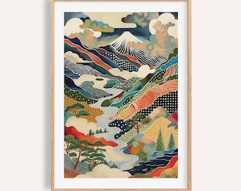 Mount Fuji-print: kleurrijke Japanse landschapskunst - moderne Japanse stijl
