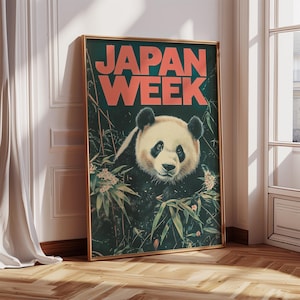 Póster de panda con impresión artística japonesa, obra de arte xilográfico asiático, regalo para amantes de los animales, arte de pared vintage, decoración moderna para sala de estar, decoración para habitación infantil