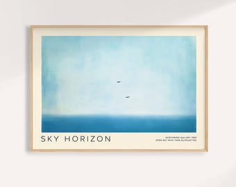 Blue Rothko Inspired Art Print: Minimalist Sky & Birds Poster