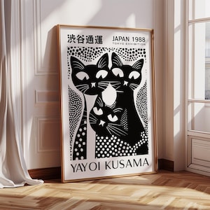 Yayoi Kusama Cat Gift for Cat Lover Unique Cat Poster Wall Art for Teens Girls Bedroom or Dorm Room Decor Print