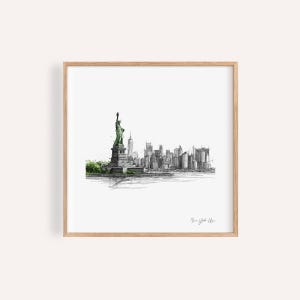 Statue of Liberty Print: New York City Skyline Poster, Modern Wall Art