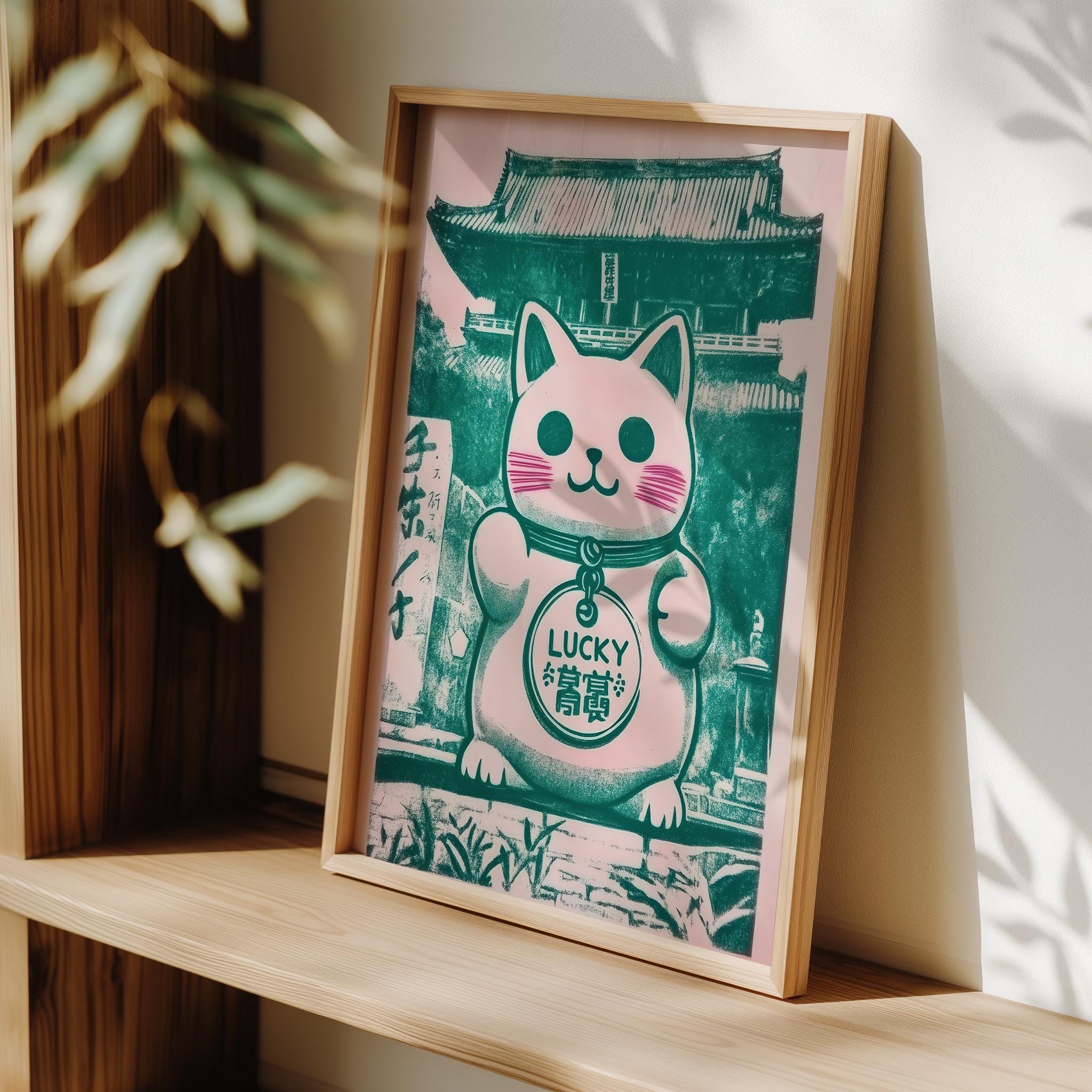 Maneki Neko Poster: Japanese Lucky Cat Wall Art - Etsy