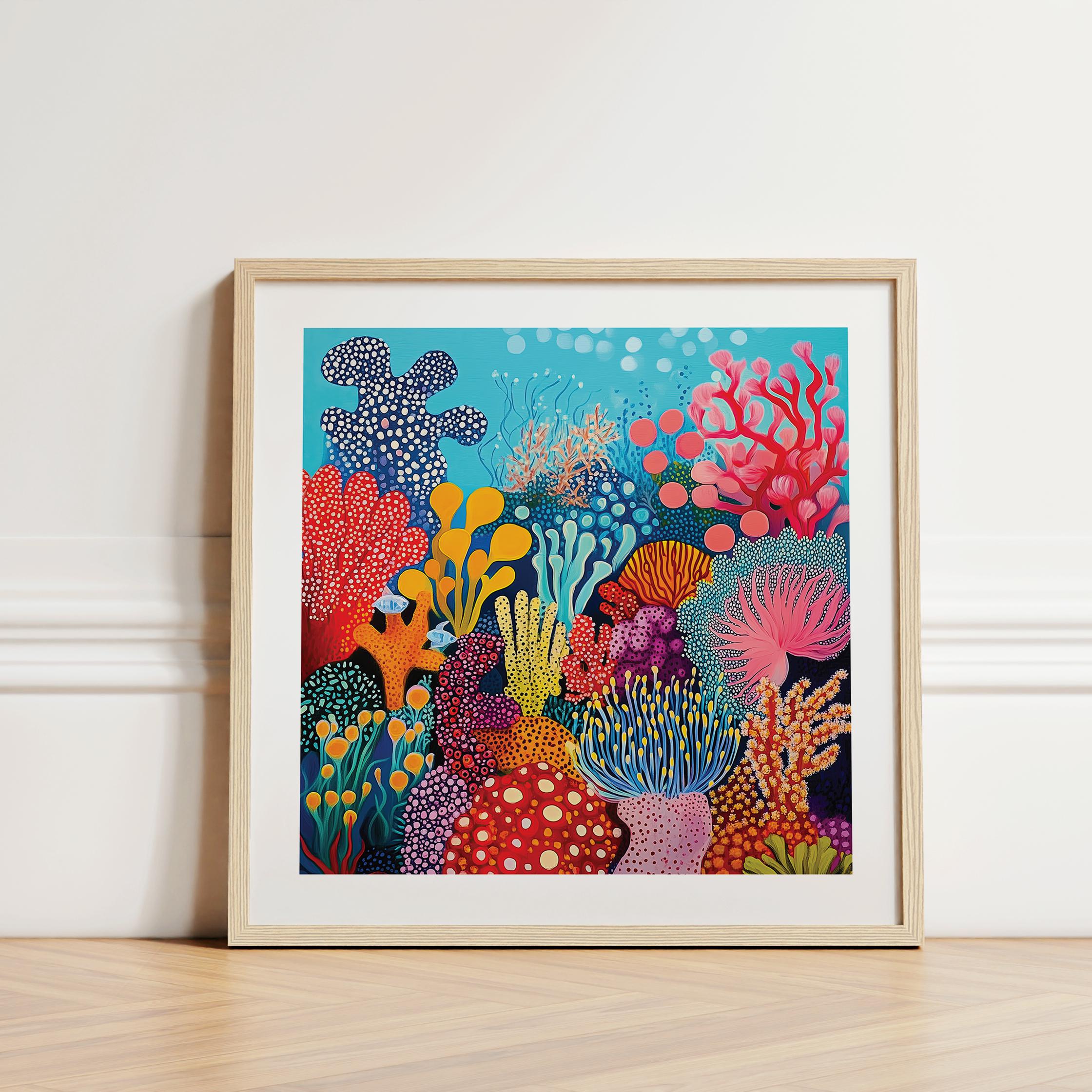 サンゴ礁のアートプリント：抽象的な海中ポスター、ビーチハウスの装飾