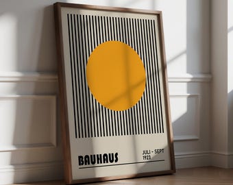 Yellow Sun Bauhaus Circle Art Print Modern Geometric Poster Minimalist Wall Art Mid-Century Decor for Living Room Retro Art for Home Office