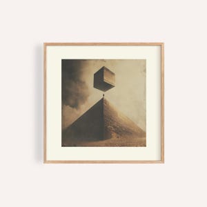 Surreal Pyramid Print: Minimalist Desert Dreamscape, Abstract AI Art