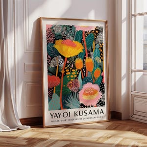 Poster floreale ispirato a Yayoi Kusama con stampa tropicale da parete / Stampa floreale colorata per soggiorno, cucina, camera da letto, ufficio
