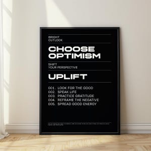 Stampa di affermazione - Poster tipografico in bianco e nero con citazioni di ottimismo e incoraggiamento per la positività quotidiana e i cambiamenti di mentalità