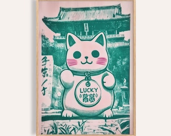 Maneki Neko Poster: Japanese Lucky Cat Wall Art