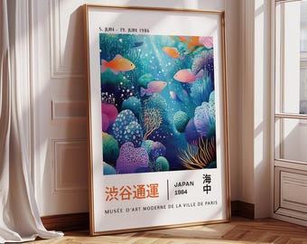 Underwater Fish Print | Colorful Japanese Ocean Poster | Aquarium Wall Art | Coastal Home Decor | Bold Tropical Sea Print for Living Room
