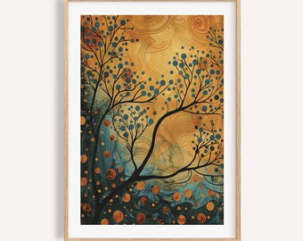 Teal & Orange Abstract Art Print: Japanese Style Home Decor - Etsy