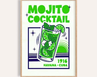 Mojito Wall Art Print: Bright Blue and Green - Kitchen or Bar Decor