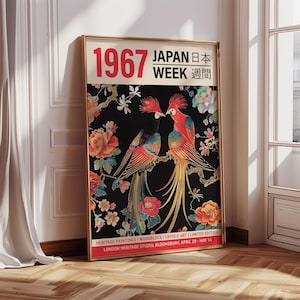 Stampa artistica su legno della settimana del Giappone del 1967 / Arte murale tradizionale giapponese in stile Ukiyo-e per soggiorno o ufficio, arredamento moderno
