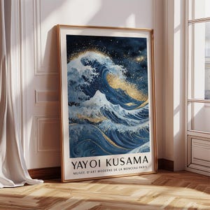 Die große Welle japanische Kunstwerk Gold | Luxuriöse Wandkunst Inspiriert von Yayoi Kusama | Modern Ocean Print für Wohnzimmer oder Büro