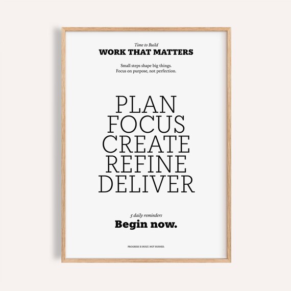 Motivational Quote Poster: Minimalist Office Wall Art - Plan Focus Create