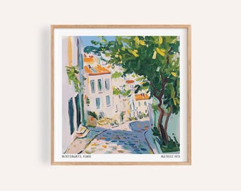 Montmartre-Parijs-print: op Matisse geïnspireerd kleurrijk straatbeeld