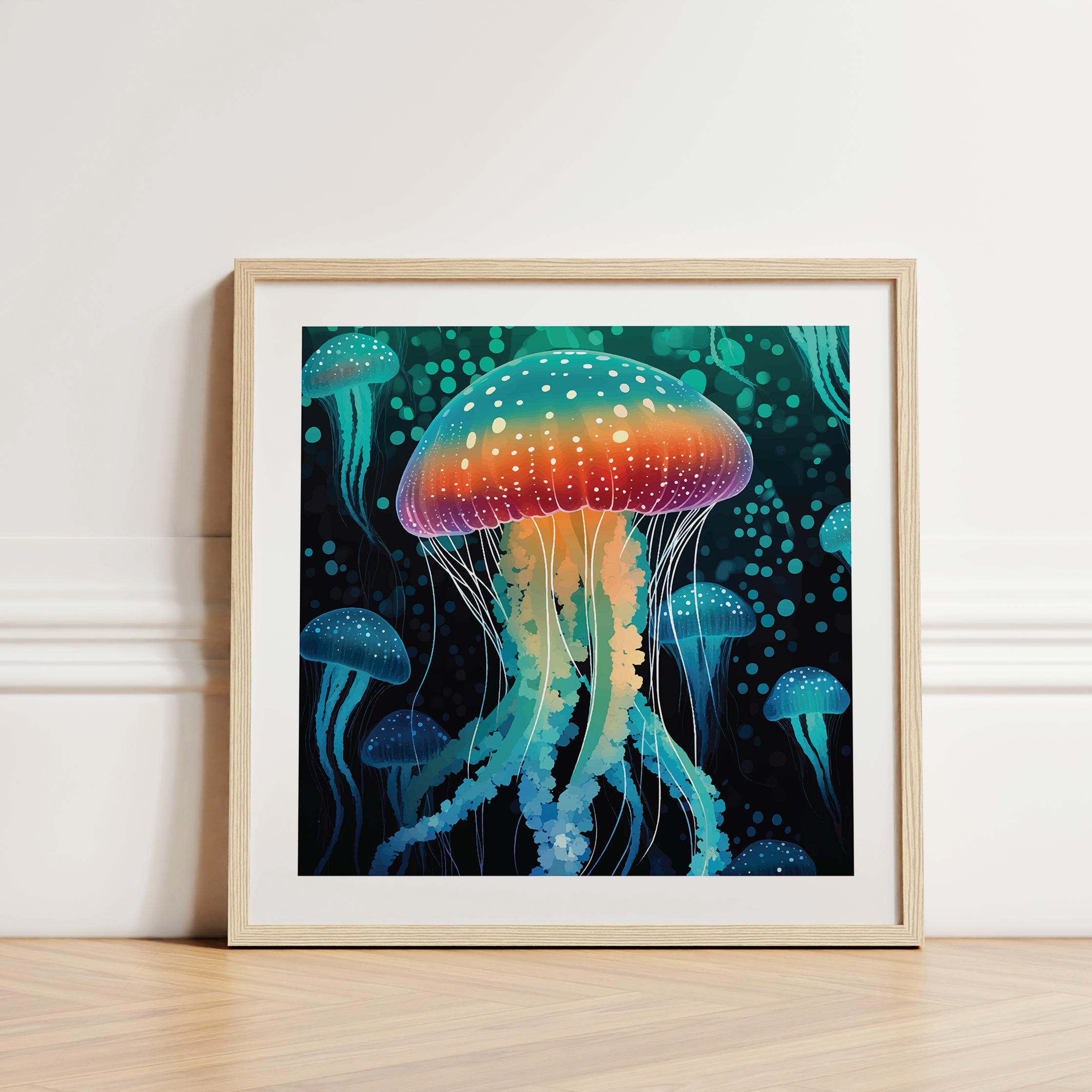 Rainbow Jellyfish Print: Teal & Blue Ocean Wall Art - Etsy