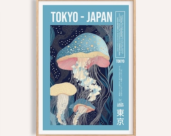 Jellyfish Art Print: Japandi Ocean Poster, Minimalist Marine Decor