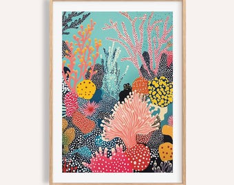 Coral Reef Abstract Art Print: Vibrant Japanese Style Home Decor