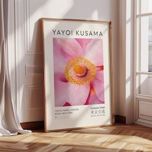 Impresión artística de pared de una exposición japonesa audaz / Póster floral rosa inspirado en Yayoi Kusama / Obra de arte para dormitorio, sala de estar, oficina y entrada