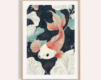 Japanese Koi Carp Art Print: Elegant Botanical Wall Decor