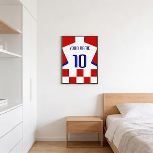 Custom Croatia jersey print with simple layout and strong typography, ideal sports accent wall art for football fans