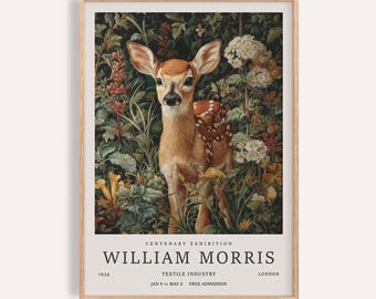 Vintage Fawn Botanical Art Print: Woodland Deer Illustration