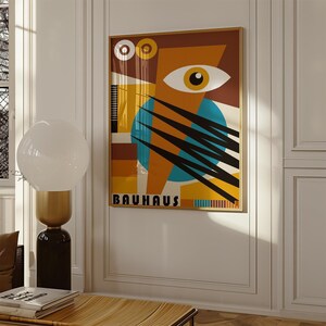 Modern Bauhaus Abstract Eye Geometric Art Print Colourful Wall Poster for Living Room Minimalist Office or Home Decor Brown Poster Colorful
