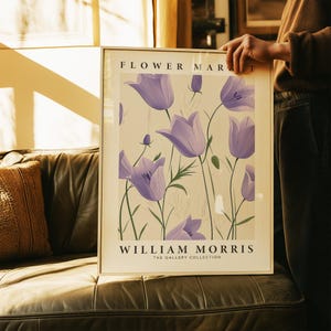 Grande arte floreale da parete scandinava / Decorazione murale minimalista per pareti neutre / Stampa color pastello di grandi fiori / Ispirata a William Morris