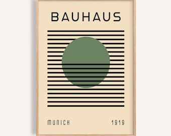 Bauhaus Sage Green Circle Print: Modern Geometric Wall Art