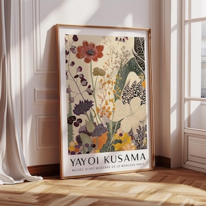 Yayoi Kusama Poster Botanical Wall Art with Abstract Garden Motif in Warm Earthy Tones, Modern Nature-Inspired Print