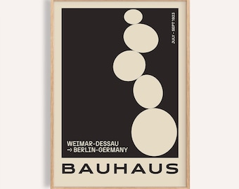 Black Bauhaus Art Print: Minimalist Stone Stack, Modern Home Decor