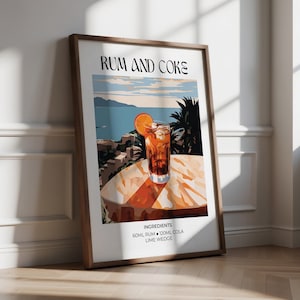 Rum and Coke Cocktail Poster Alcohol Print Cocktail Wall Art Kitchen Decor Wall Art Drink Gift for Husband Gift for Mancave Bar Wall Art