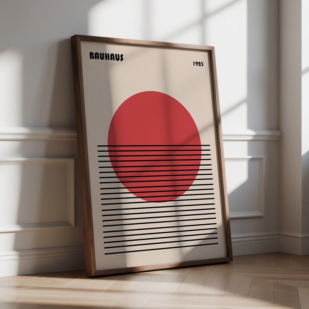 Bauhaus Sunset Art Print: Japanese Minimalist Red Circle