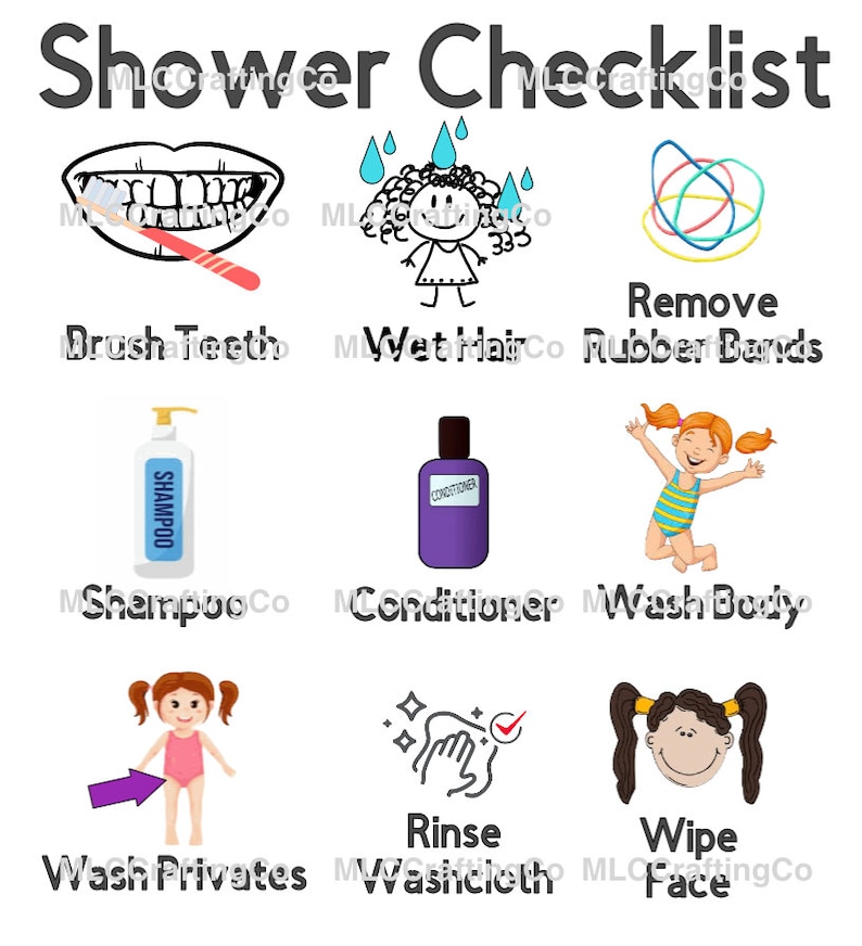 Kids Shower Checklist Brush Teeth Shower Routine Printable Etsy