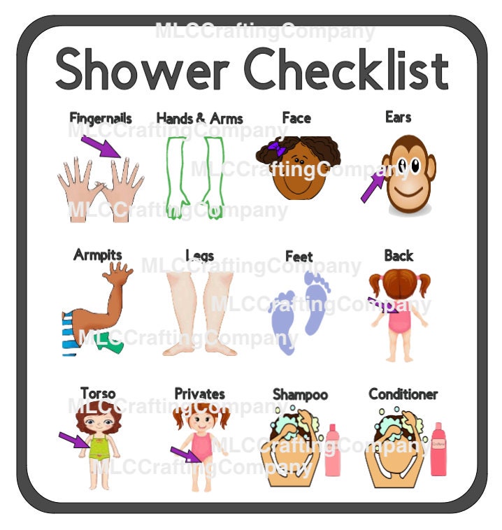 Kids Shower Checklist Girl Shower Routine Printable Routine Etsy