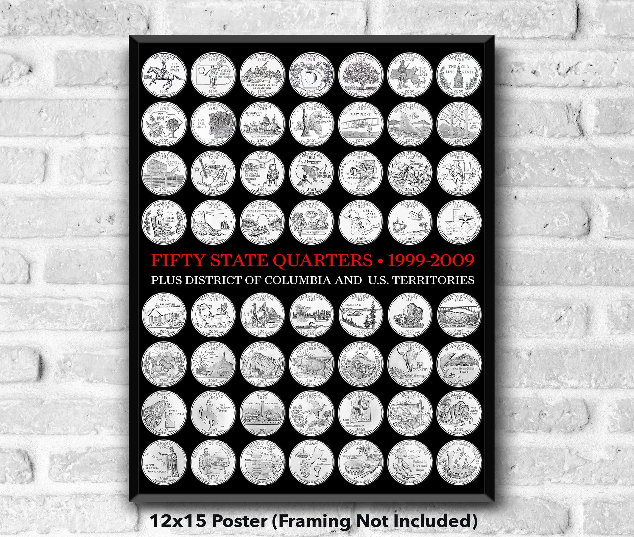 Fifty States United States Quarter Dollars 1999-2009 Poster