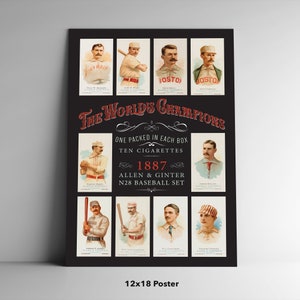 Allen & Ginter N28 Complete 10-Card Set Poster, Postcard, Baseball Card, Tobacco Card, King Kelly, Charles Comiskey, Reprint Art Print BCP20